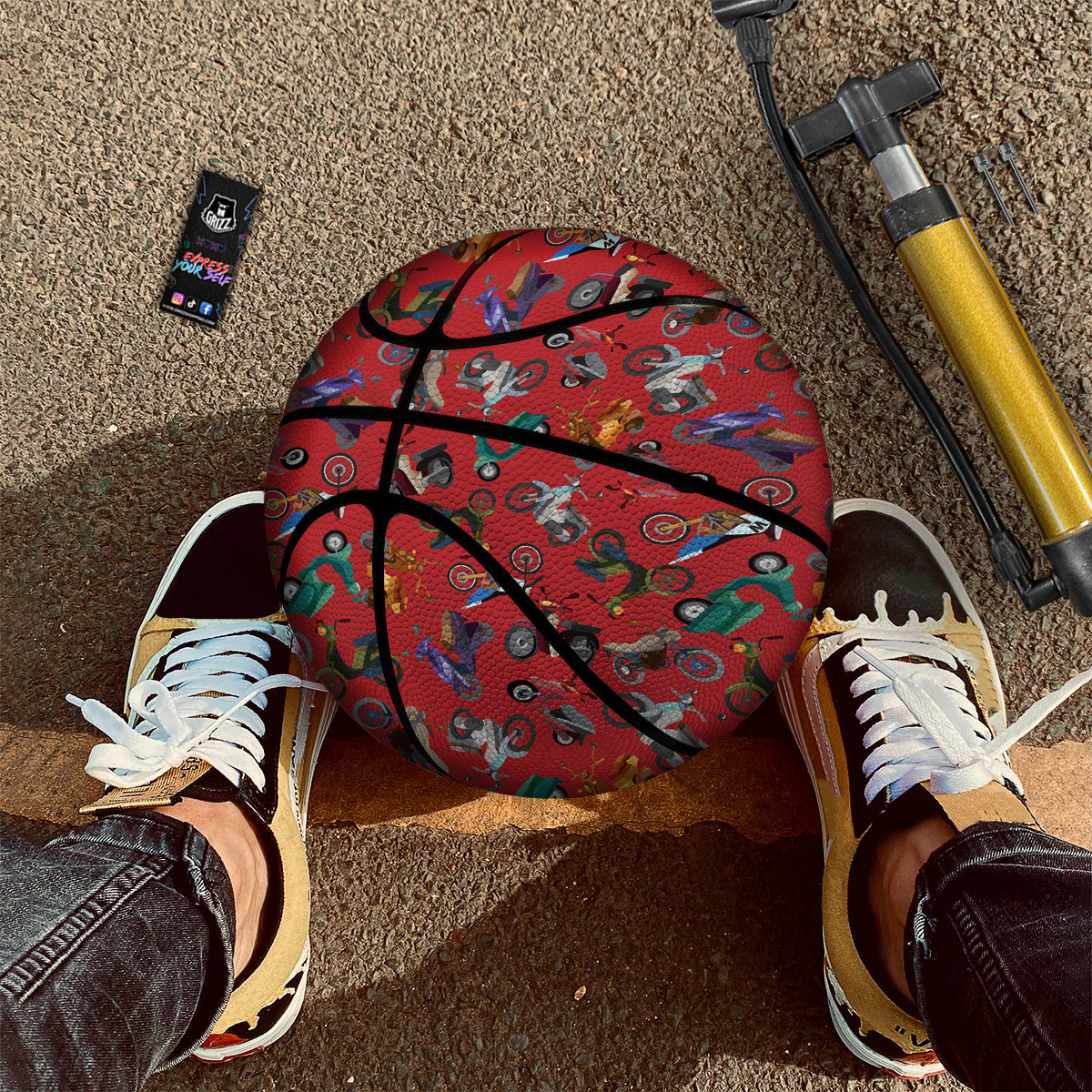 Motorcycle And Red Print Pattern Basketball