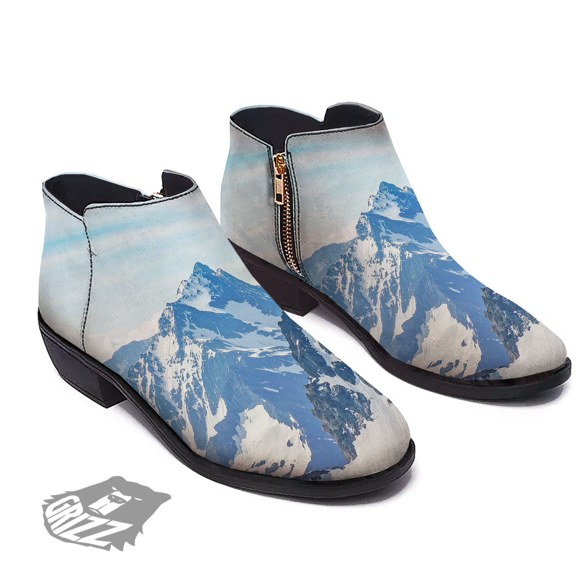 Mountain Alps Print Ankle Boots-grizzshop