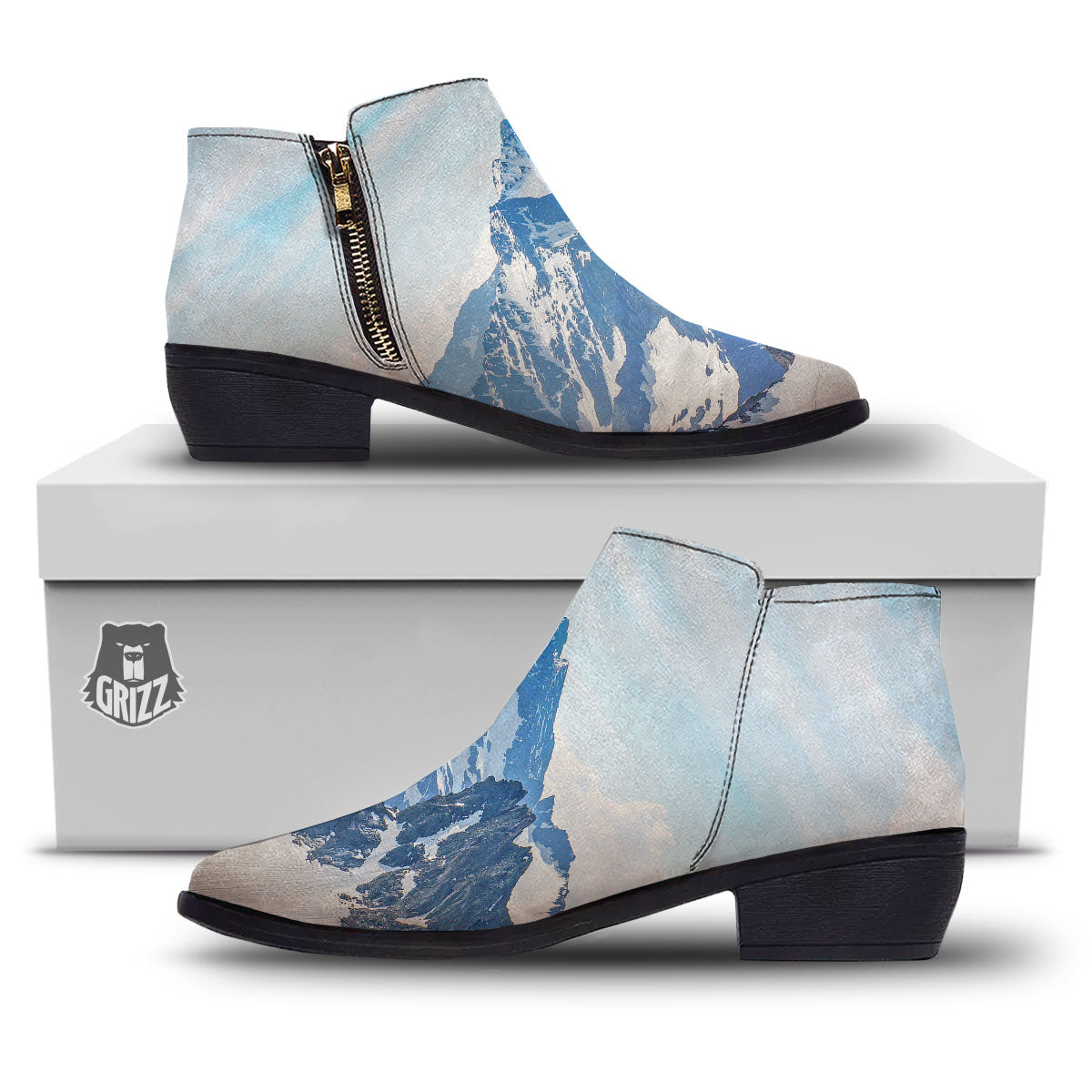 Mountain Alps Print Ankle Boots-grizzshop