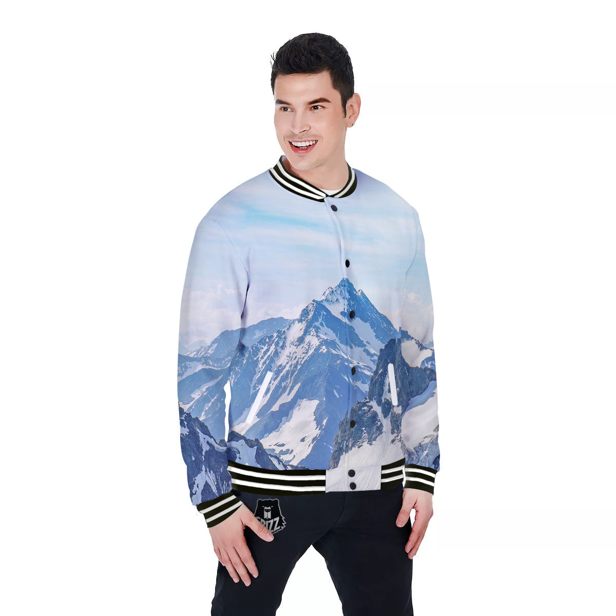 Mountain Alps Print Baseball Jacket-grizzshop