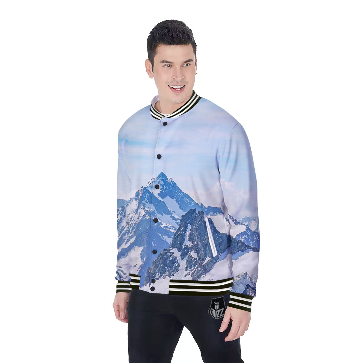 Mountain Alps Print Baseball Jacket-grizzshop