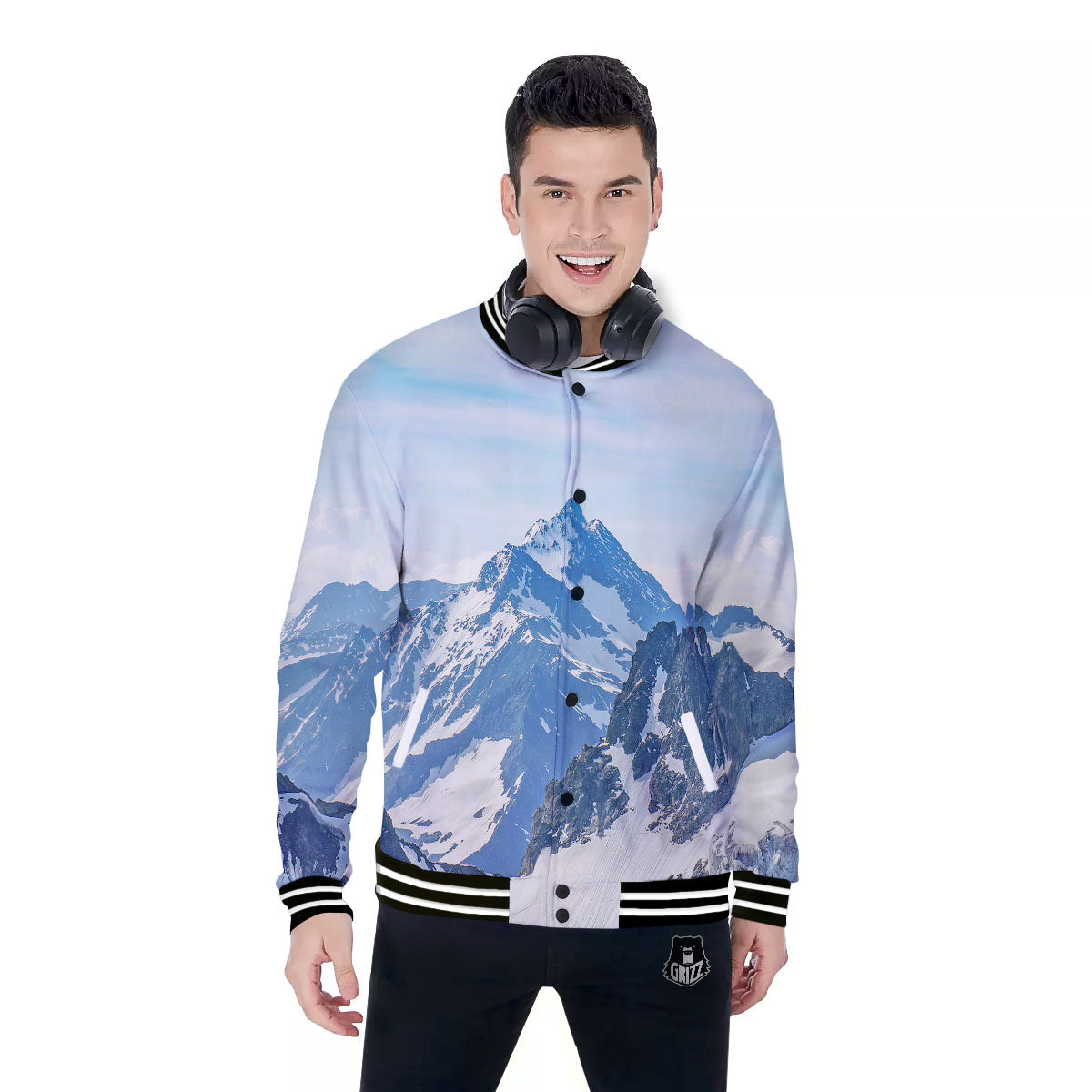 Mountain Alps Print Baseball Jacket-grizzshop