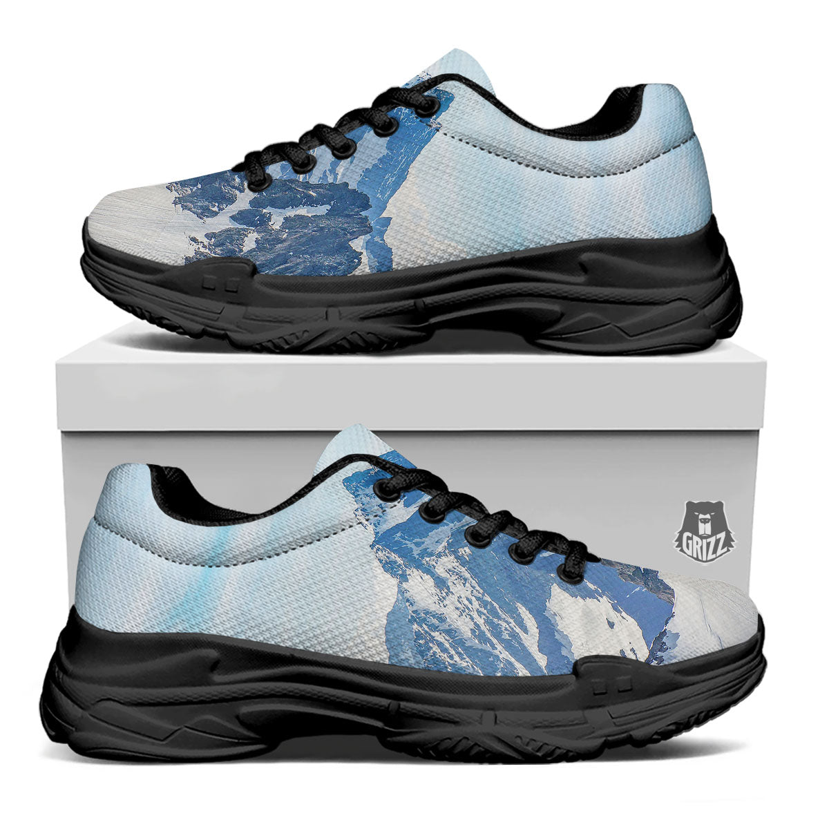 Mountain Alps Print Black Chunky Shoes-grizzshop