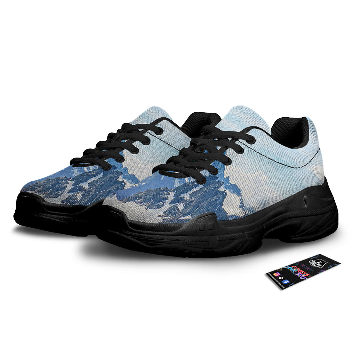 Mountain Alps Print Black Chunky Shoes-grizzshop