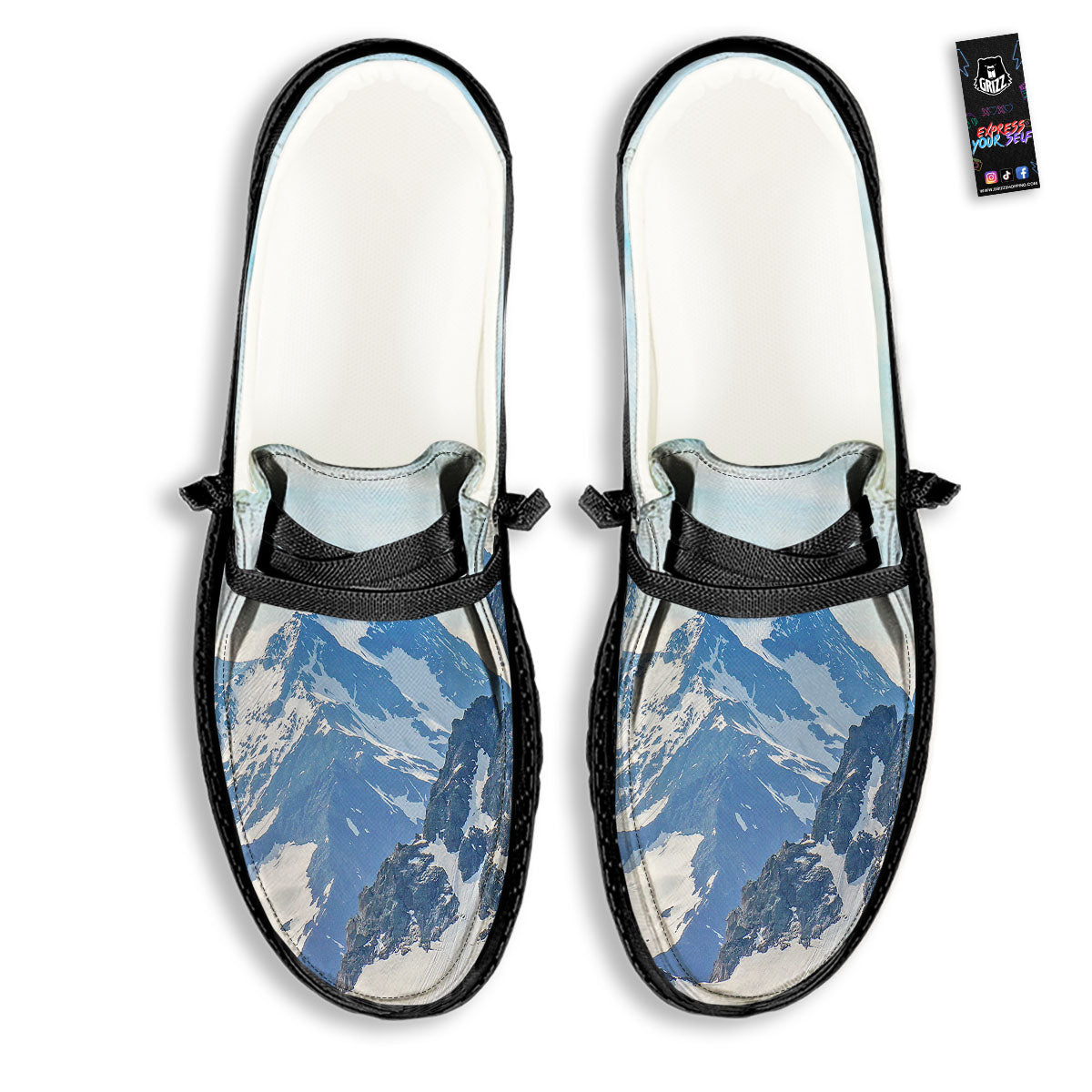 Mountain Alps Print Black Loafers-grizzshop