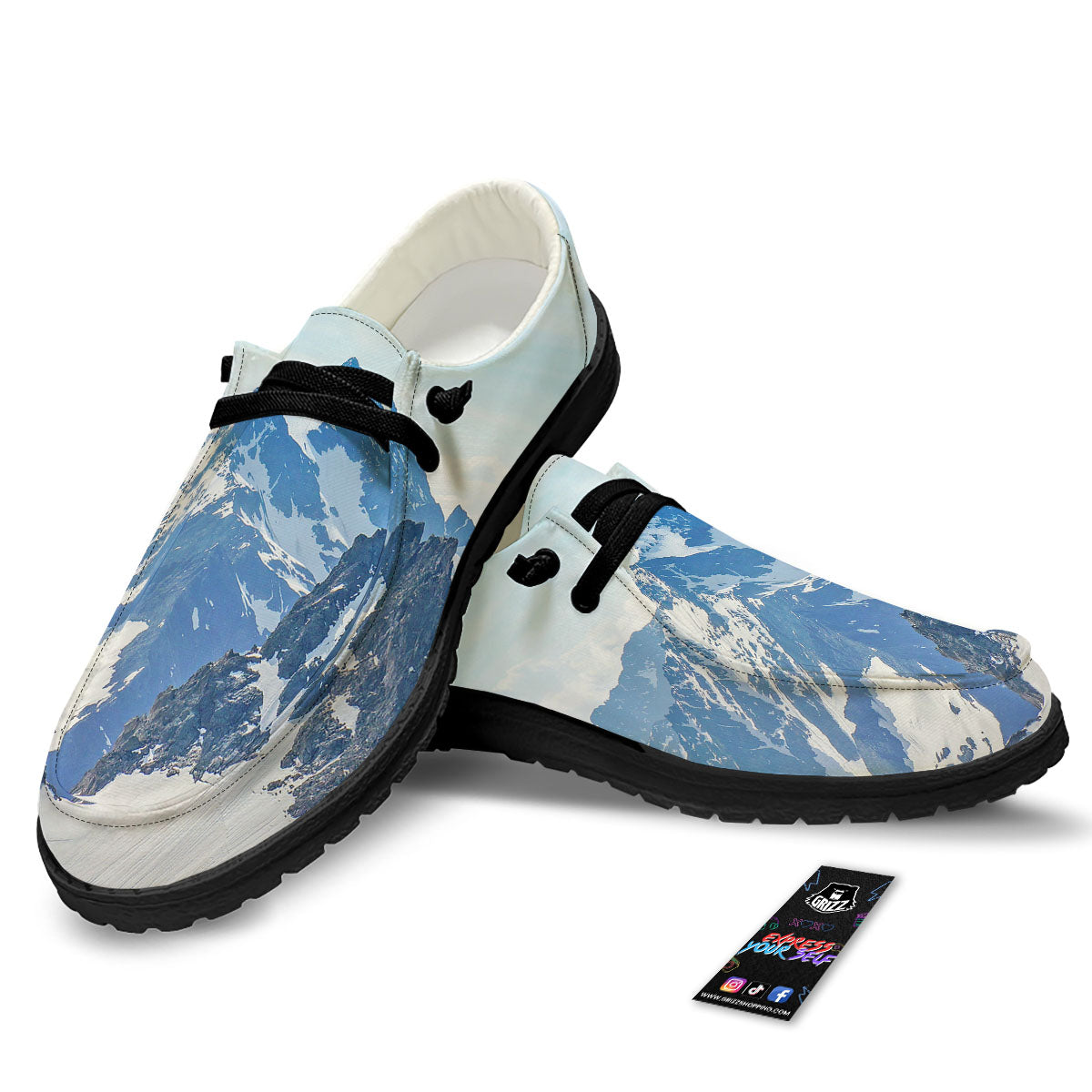 Mountain Alps Print Black Loafers-grizzshop