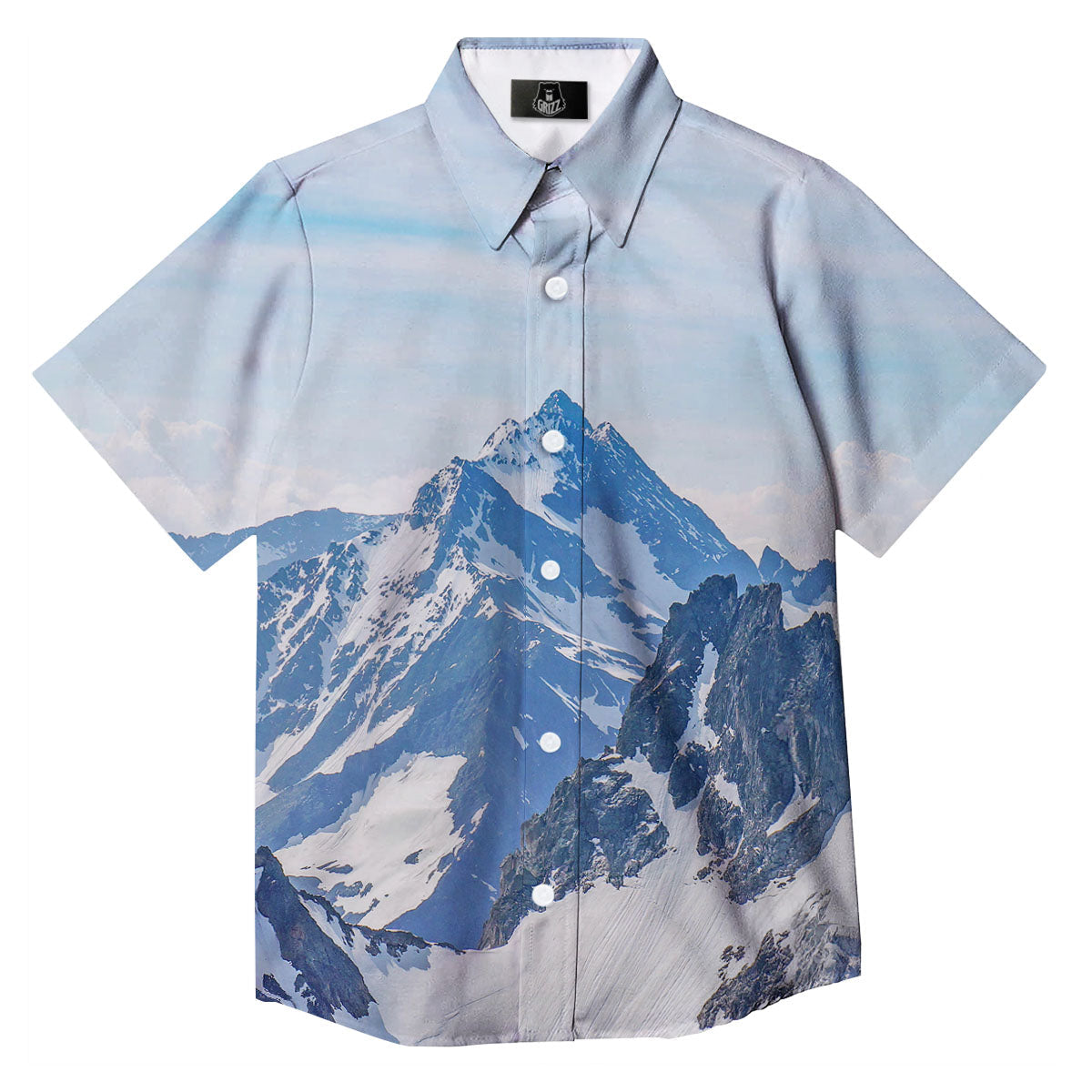 Mountain Alps Print Button Up Shirt-grizzshop