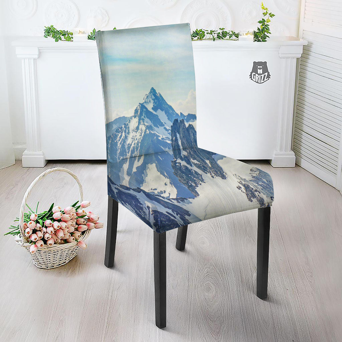Mountain Alps Print Dining Chair Slipcover-grizzshop