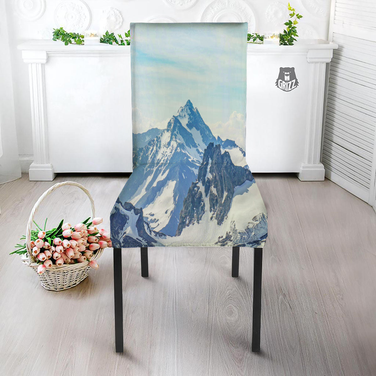 Mountain Alps Print Dining Chair Slipcover-grizzshop