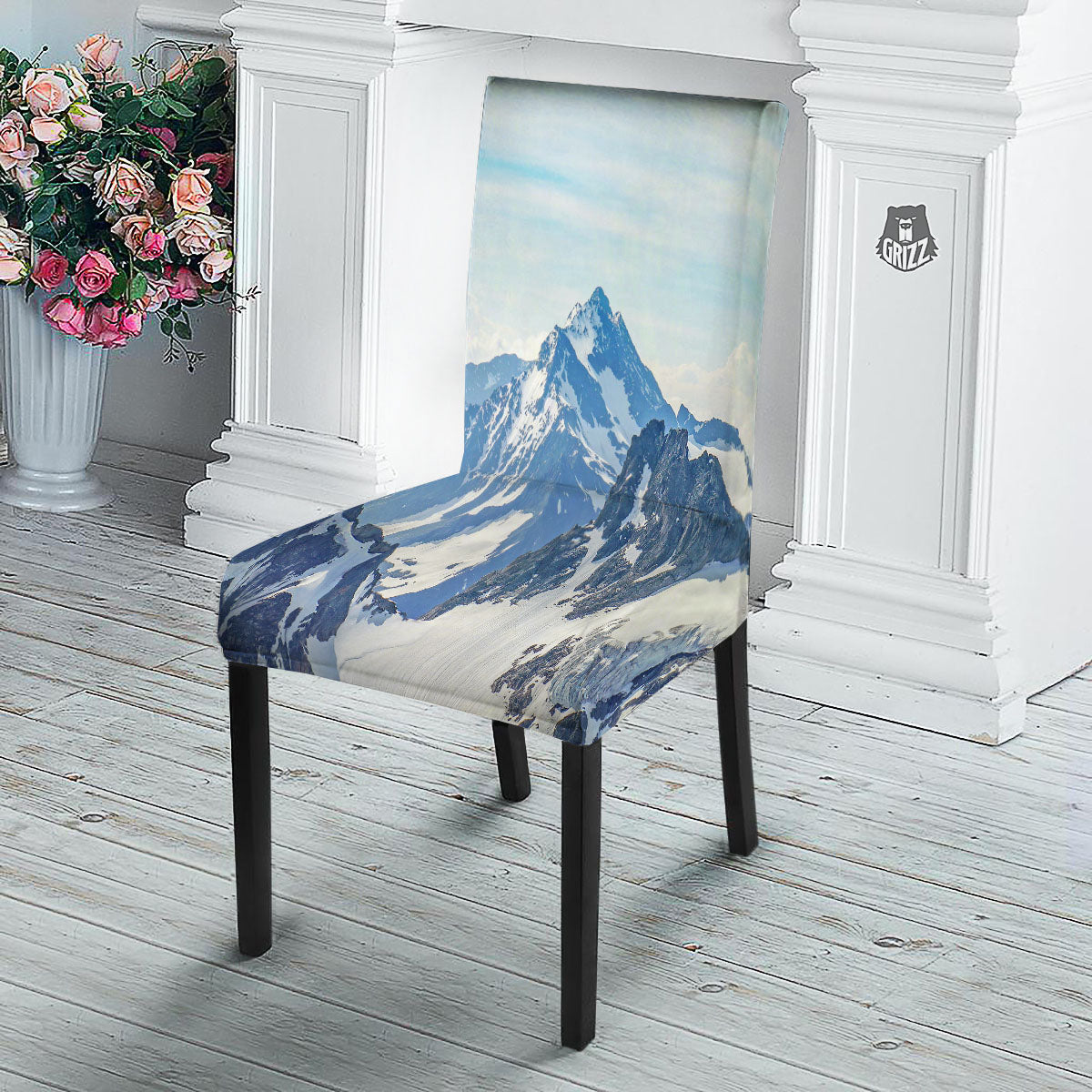 Mountain Alps Print Dining Chair Slipcover-grizzshop