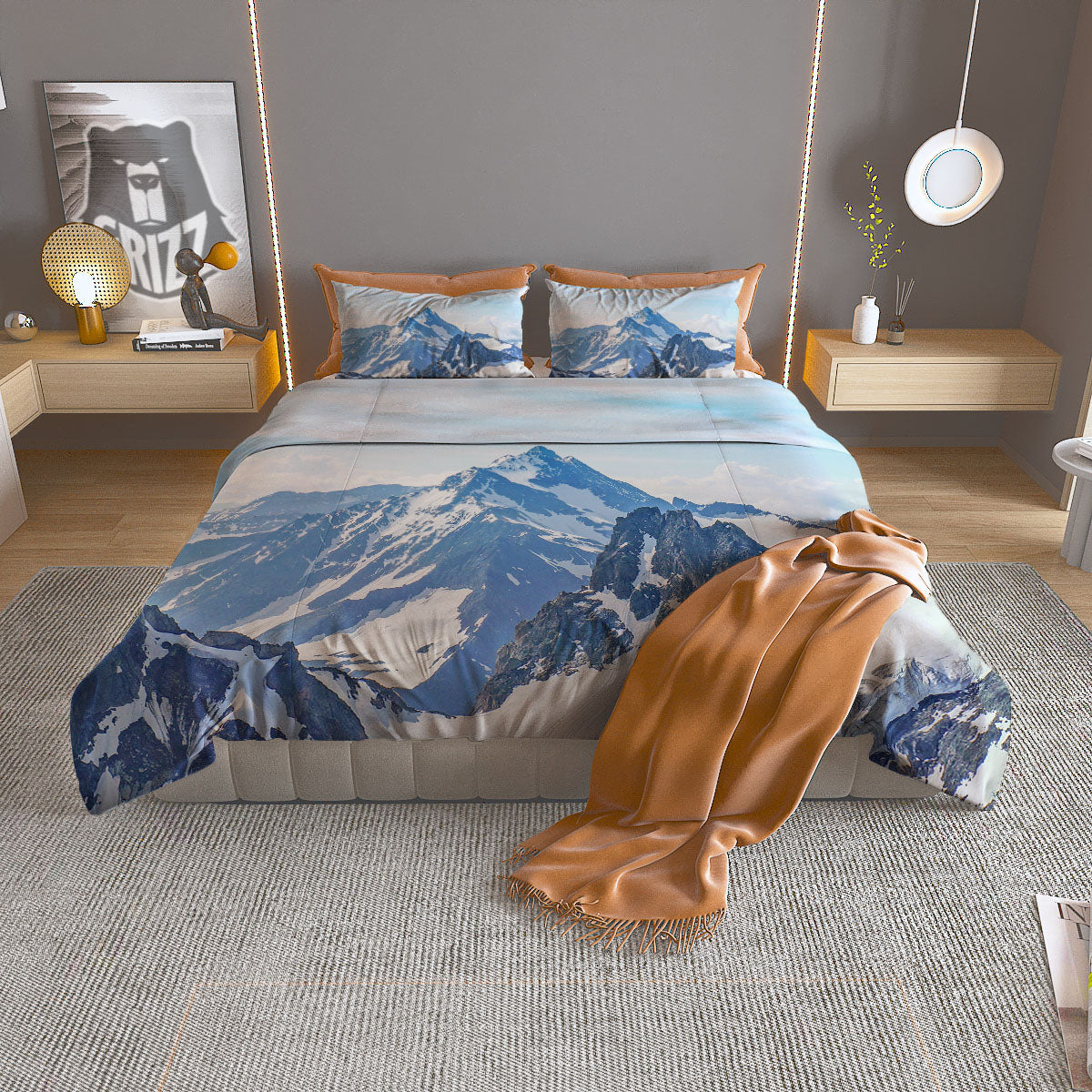 Mountain Alps Print Duvet Cover Bedding Set