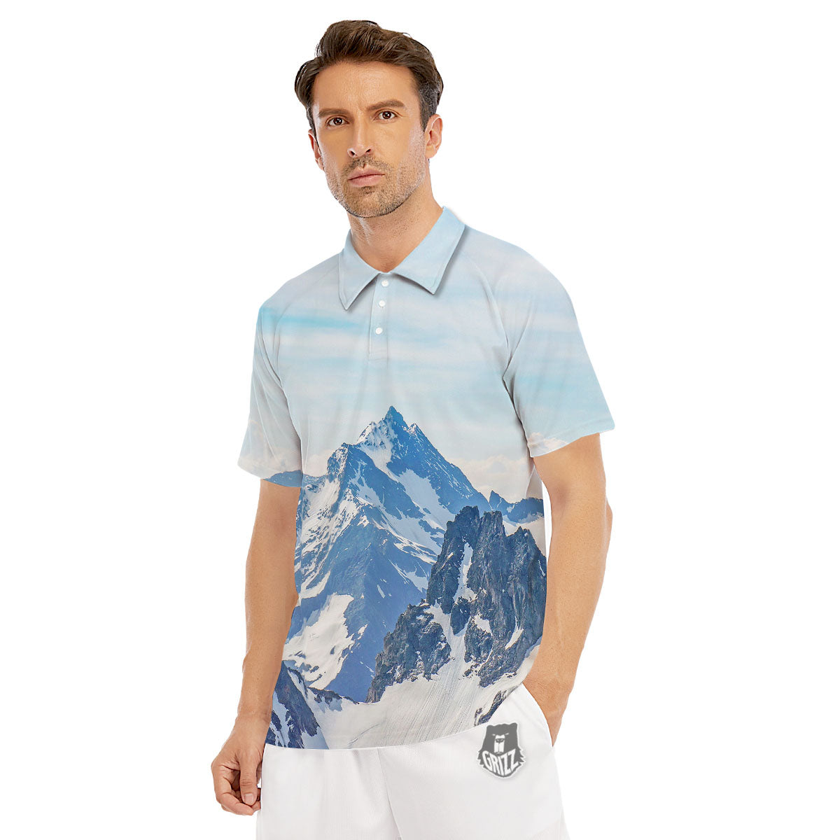 Mountain Alps Print Men's Golf Shirts-grizzshop