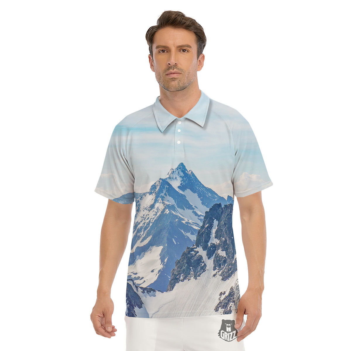 Mountain Alps Print Men's Golf Shirts-grizzshop