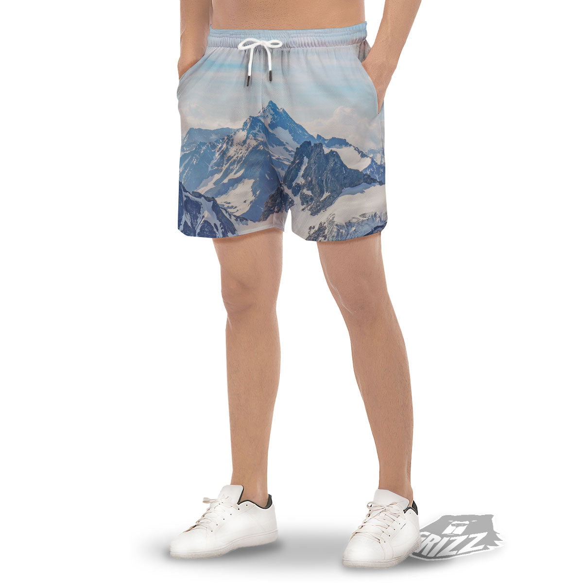Mountain Alps Print Men's Gym Shorts-grizzshop