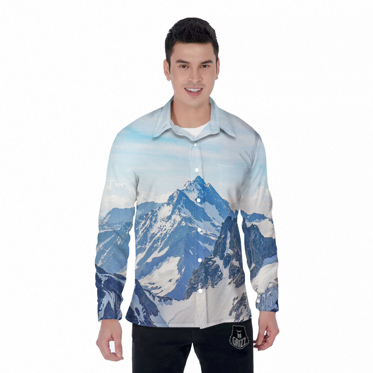 Mountain Alps Print Men's Long Sleeve Shirts-grizzshop