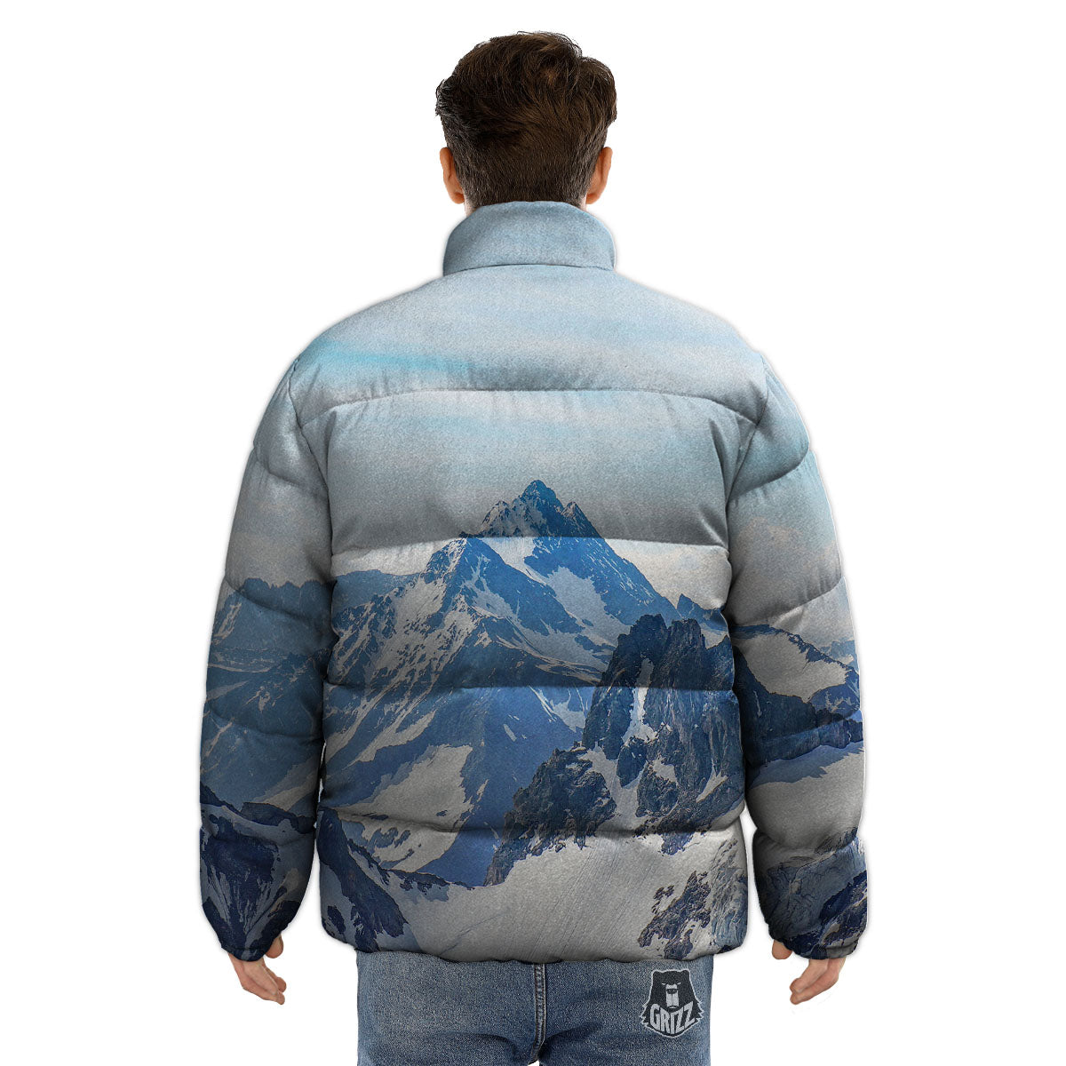 Mountain Alps Print Puffer Jacket-grizzshop