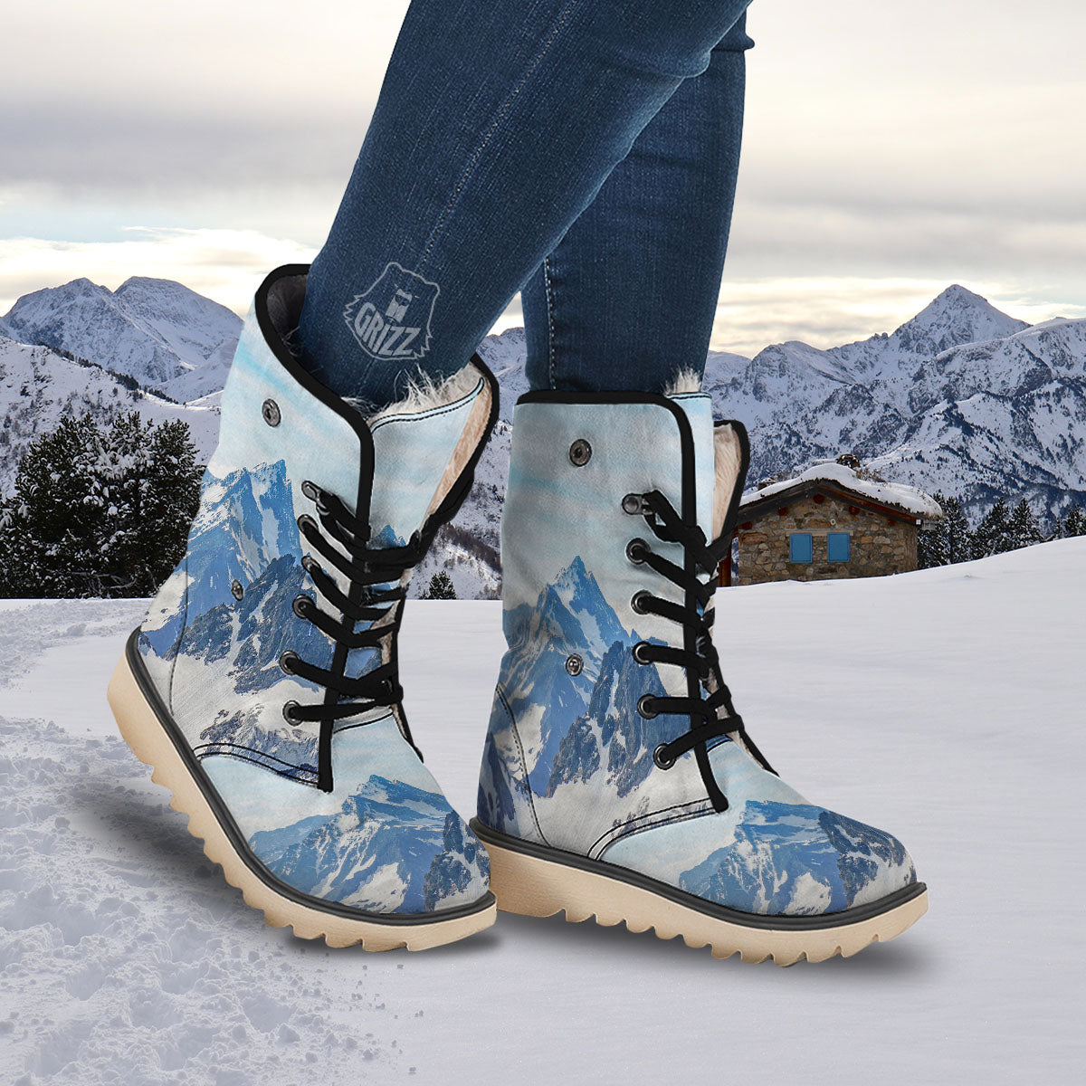 Mountain Alps Print Snow Boots-grizzshop