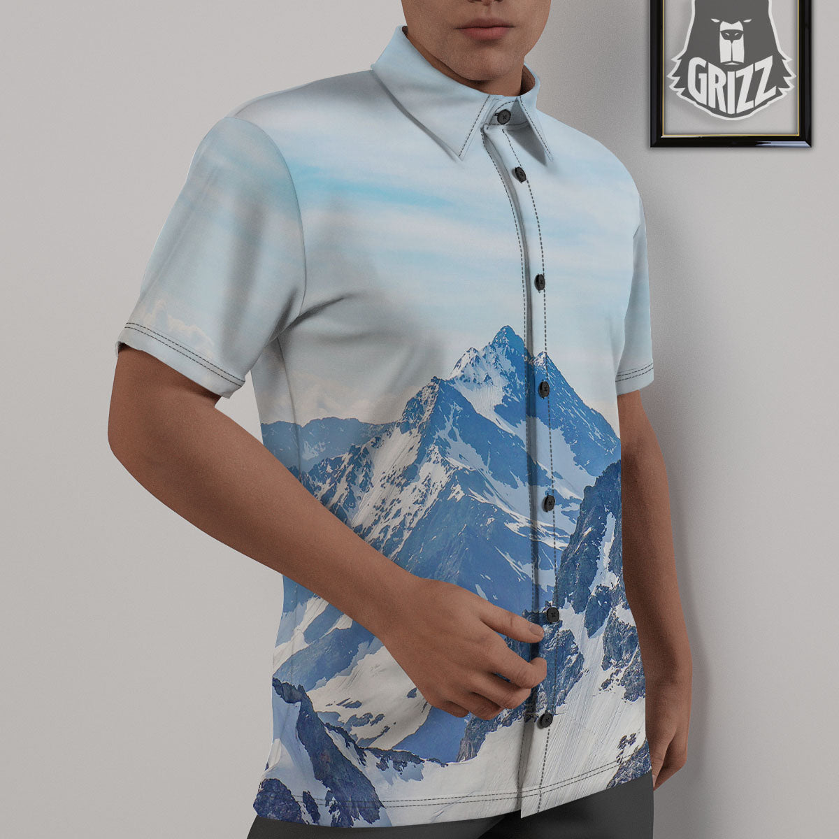 Mountain Alps Print Untucked Shirts-grizzshop