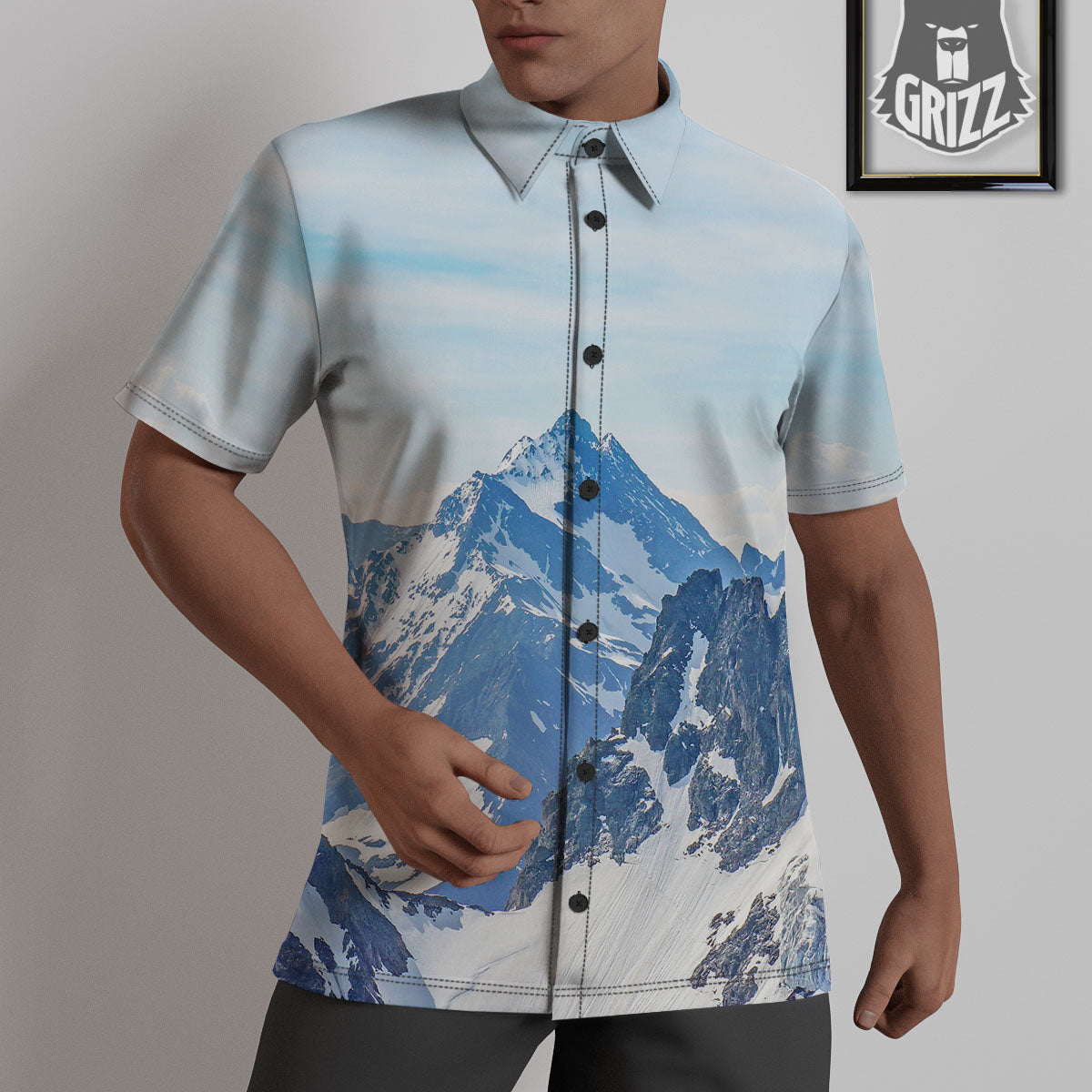 Mountain Alps Print Untucked Shirts-grizzshop