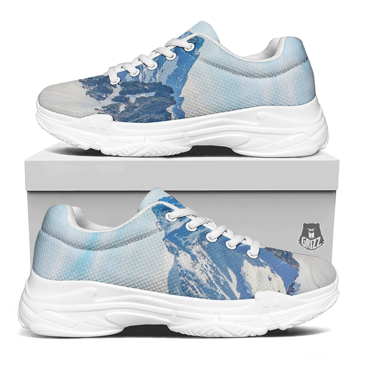 Mountain Alps Print White Chunky Shoes-grizzshop