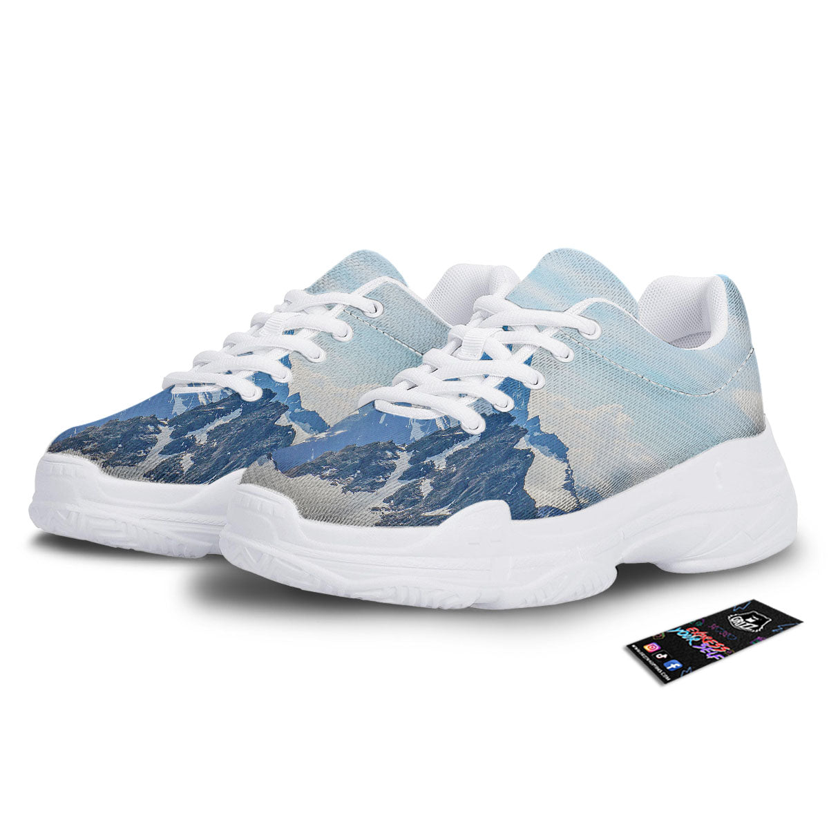 Mountain Alps Print White Chunky Shoes-grizzshop