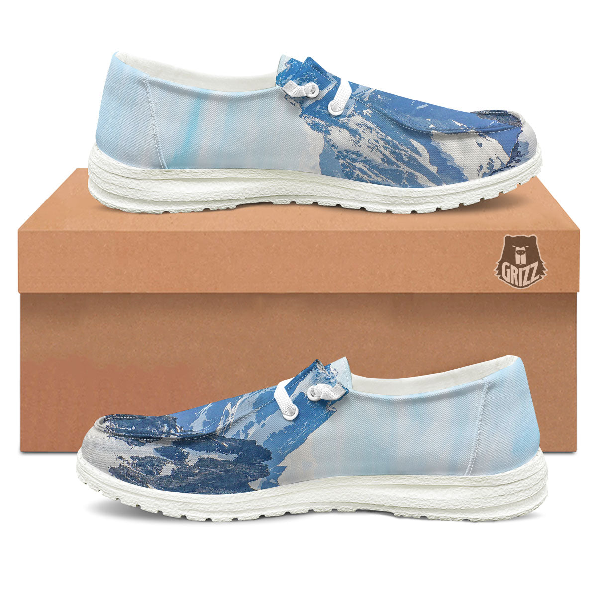 Mountain Alps Print White Loafers-grizzshop
