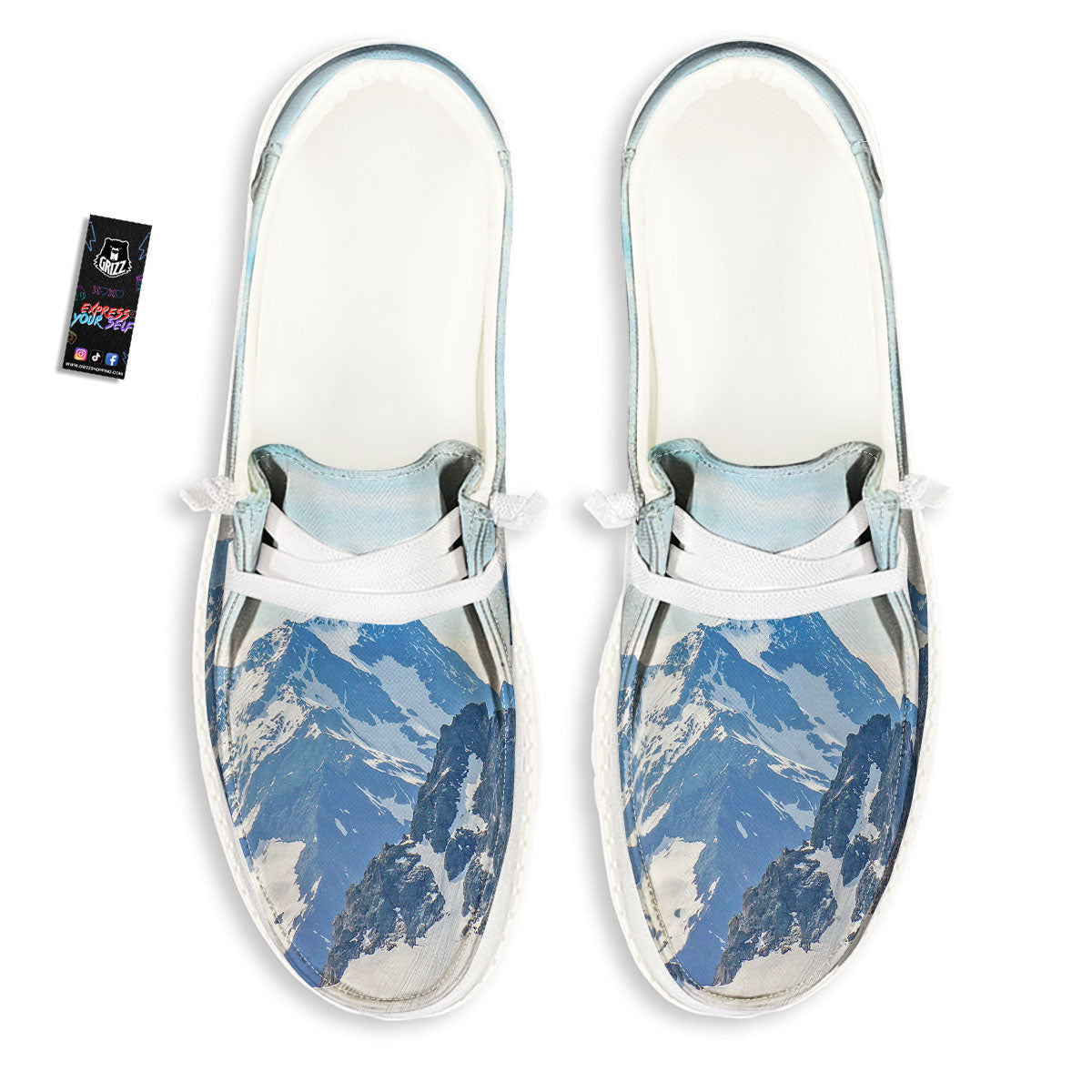 Mountain Alps Print White Loafers-grizzshop