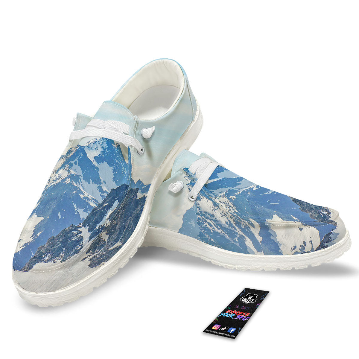 Mountain Alps Print White Loafers-grizzshop