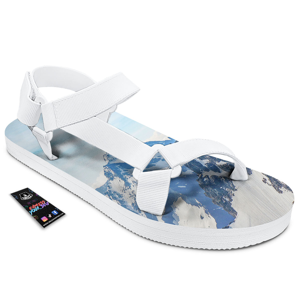 Mountain Alps Print White Open Toe Sandals-grizzshop
