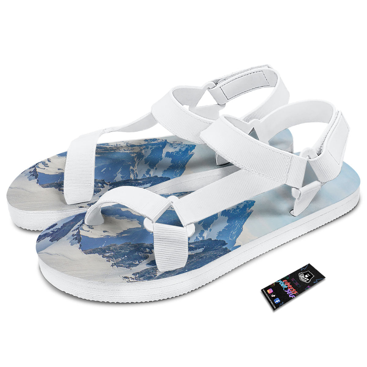 Mountain Alps Print White Open Toe Sandals-grizzshop