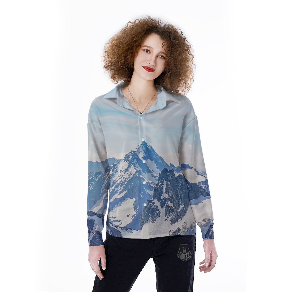 Mountain Alps Print Women's Long Sleeve Shirts-grizzshop