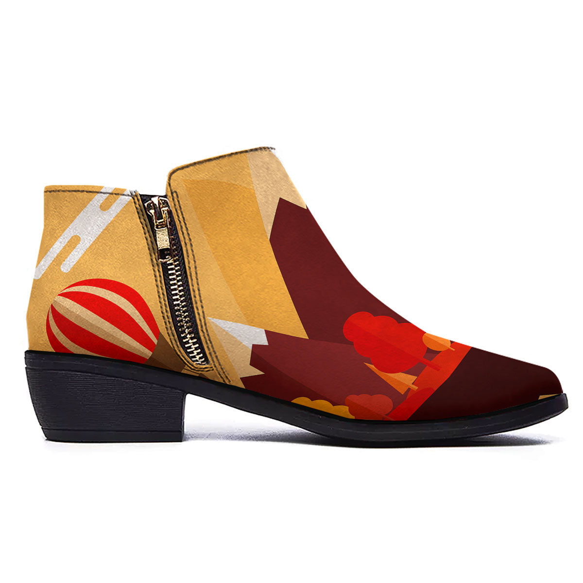 Mountain Autumn Print Ankle Boots-grizzshop