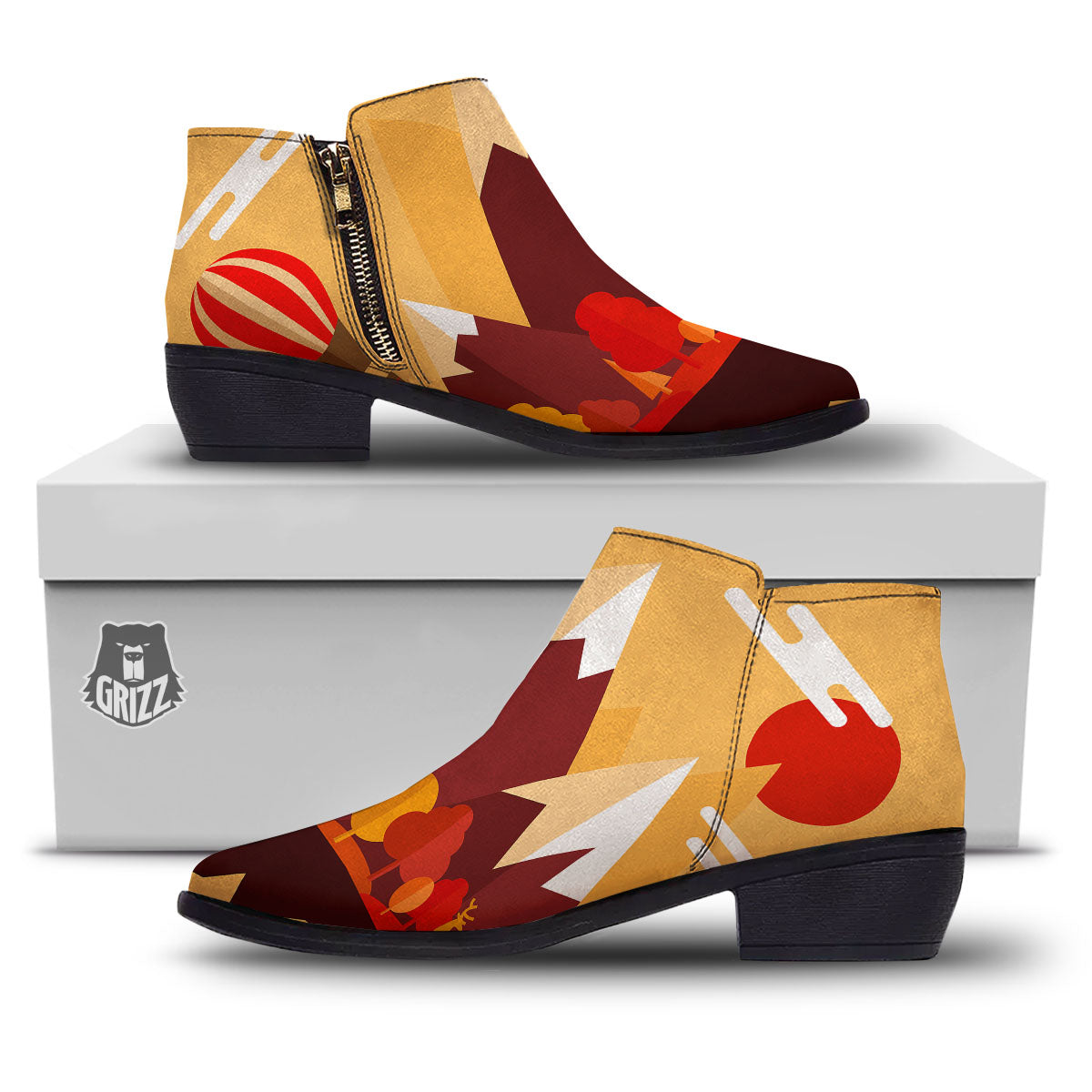 Mountain Autumn Print Ankle Boots-grizzshop