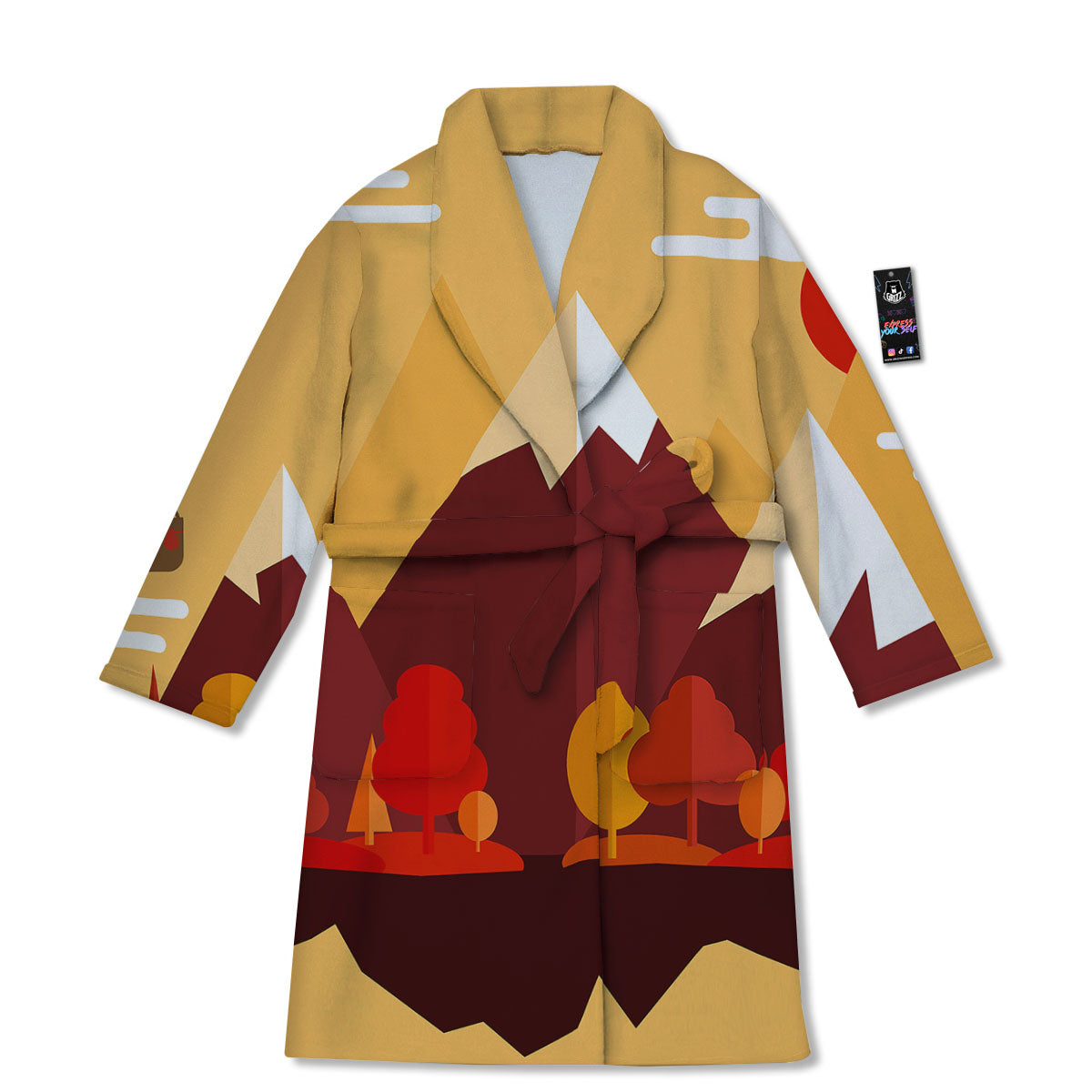 Mountain Autumn Print Bathrobe-grizzshop