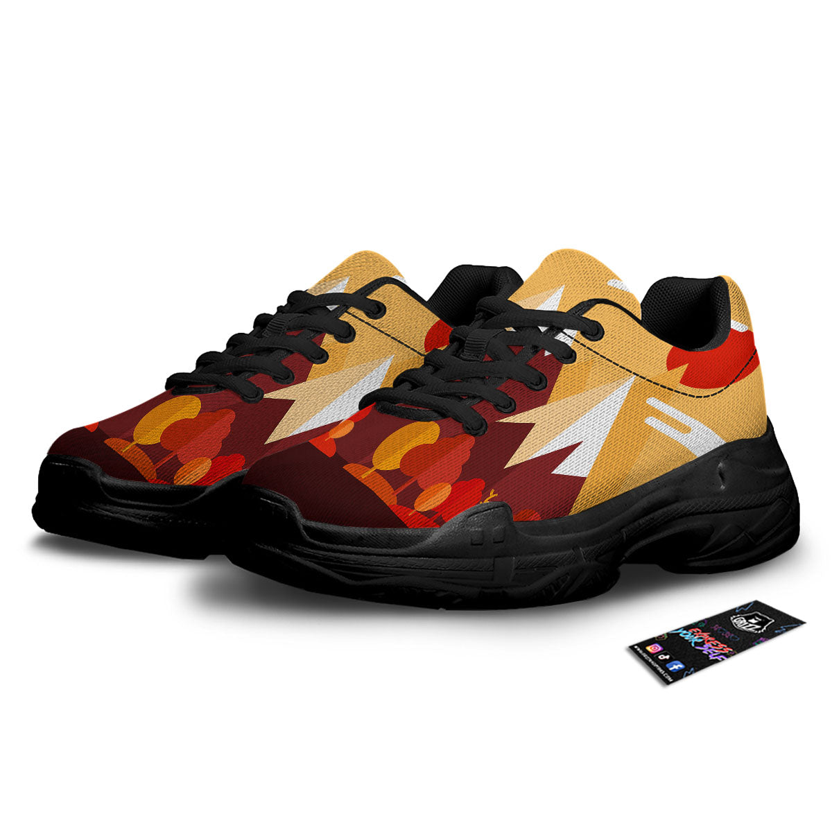 Mountain Autumn Print Black Chunky Shoes-grizzshop