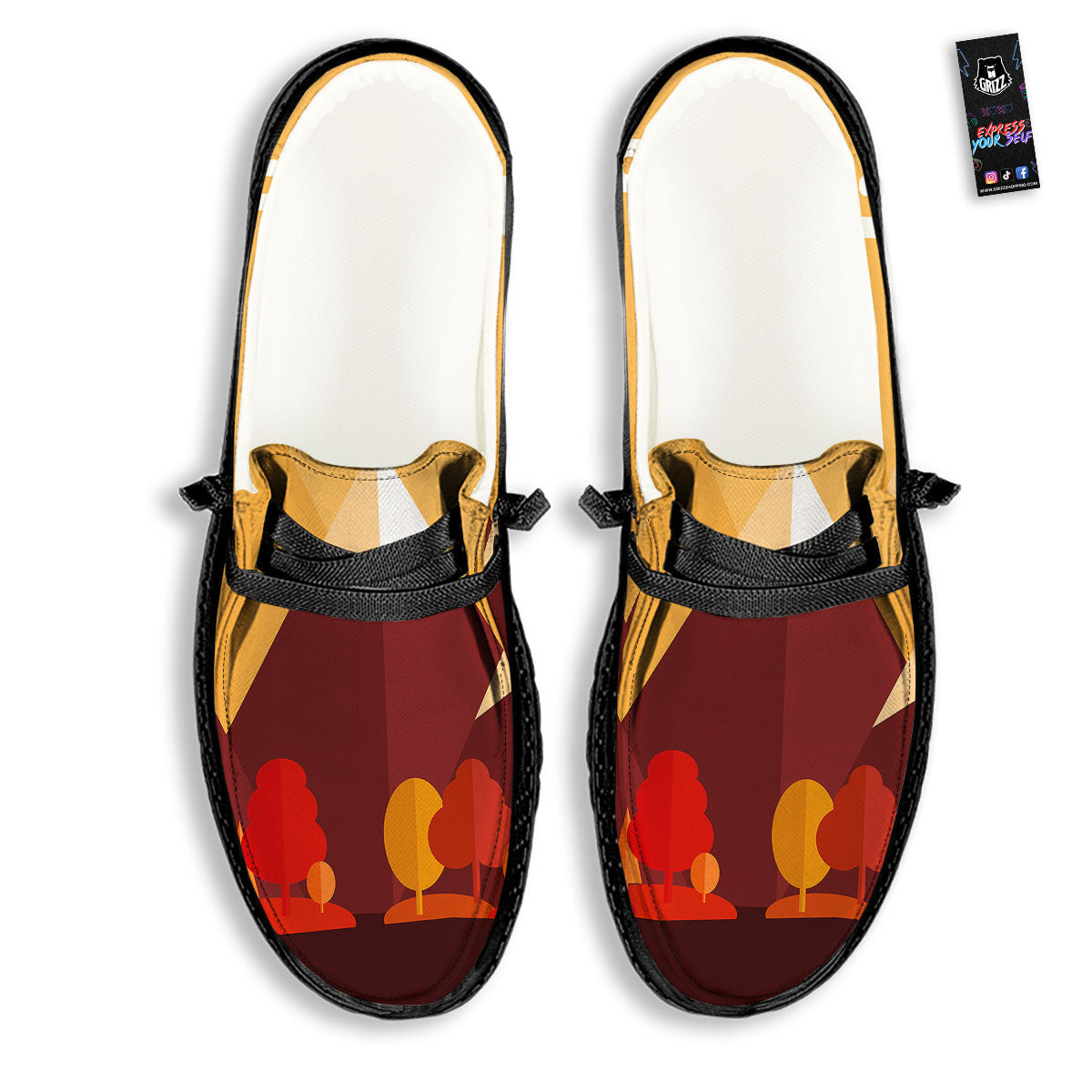 Mountain Autumn Print Black Loafers-grizzshop