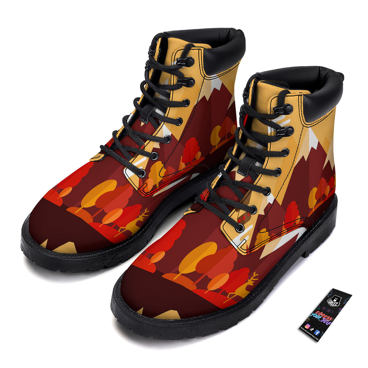 Mountain Autumn Print Boots-grizzshop