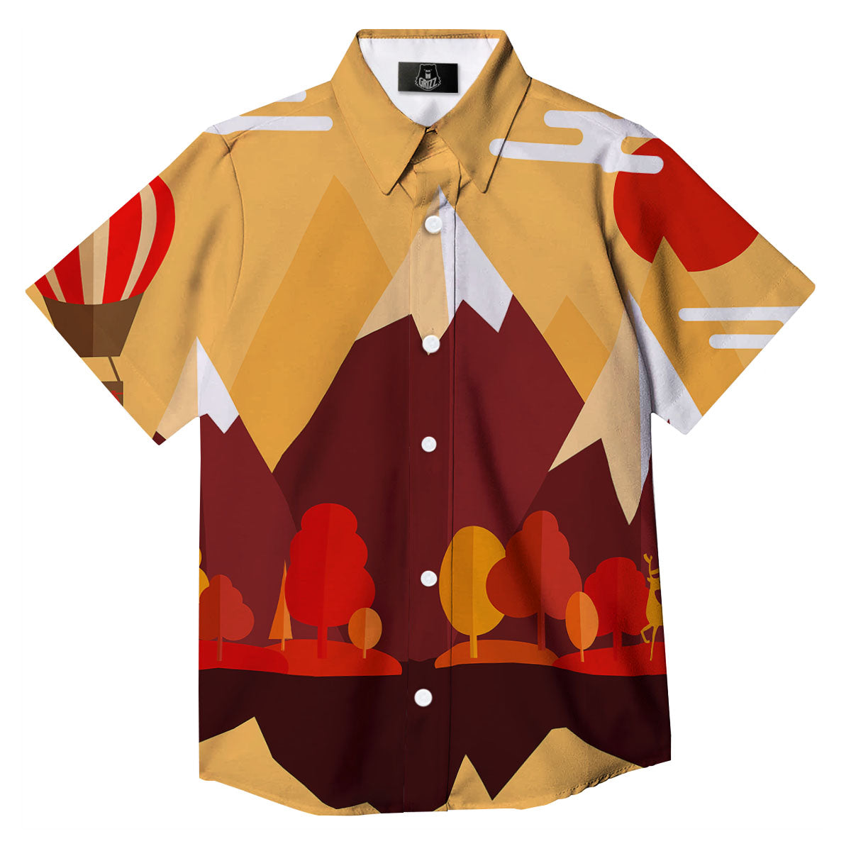 Mountain Autumn Print Button Up Shirt-grizzshop