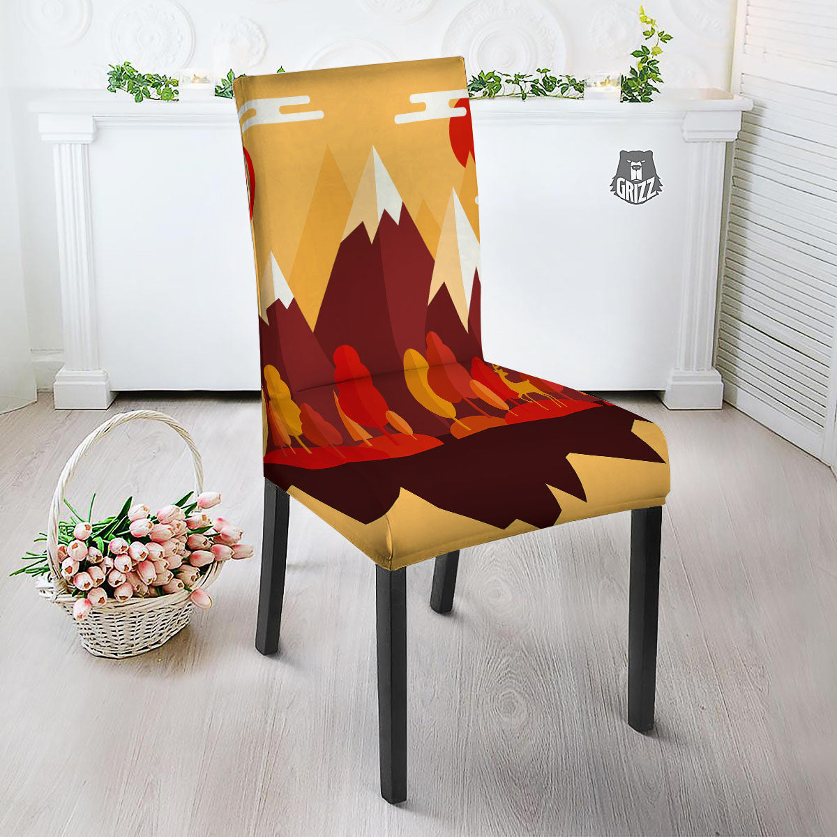 Mountain Autumn Print Dining Chair Slipcover-grizzshop