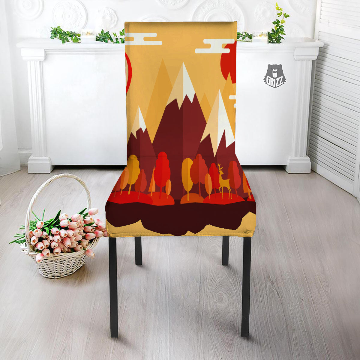 Mountain Autumn Print Dining Chair Slipcover-grizzshop