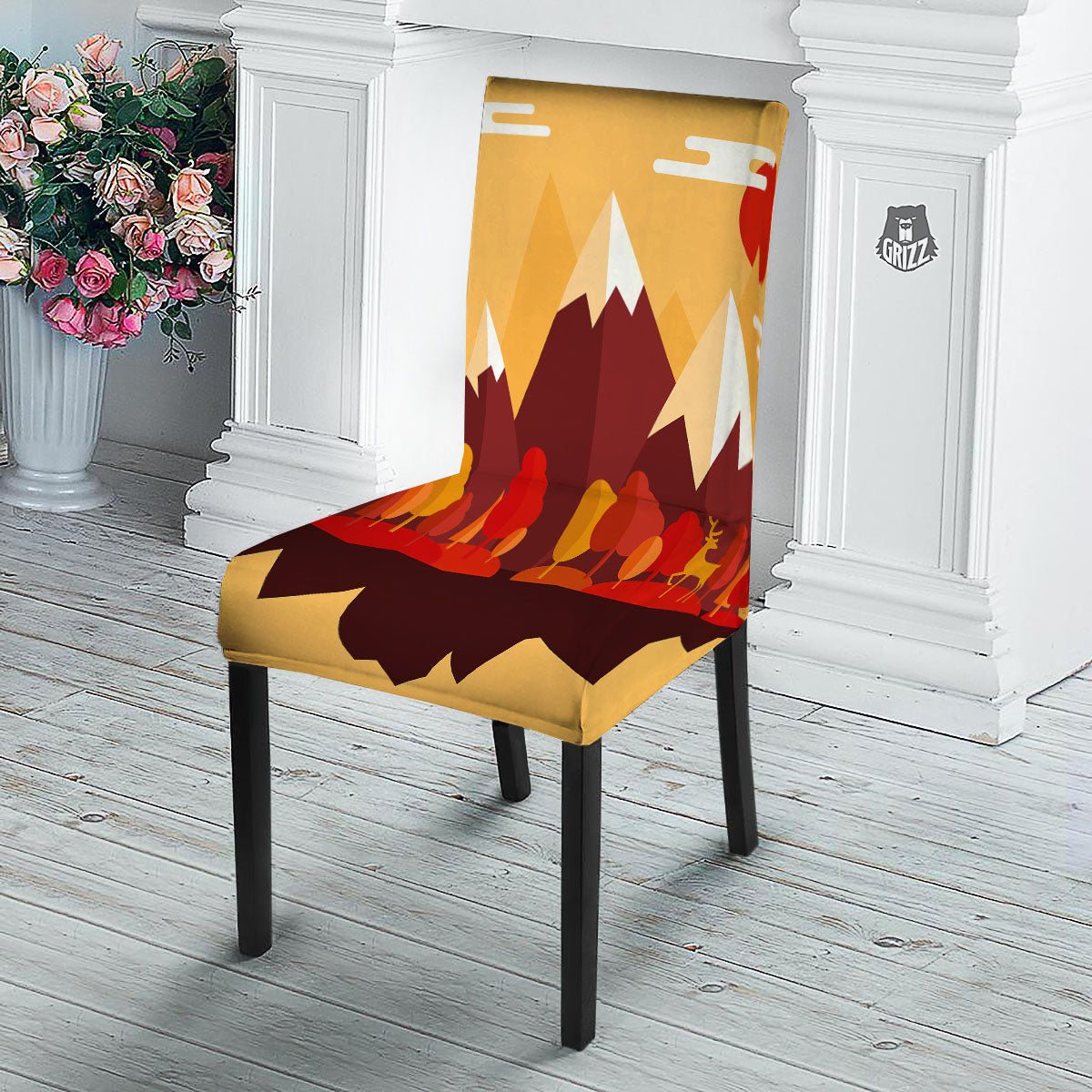 Mountain Autumn Print Dining Chair Slipcover-grizzshop