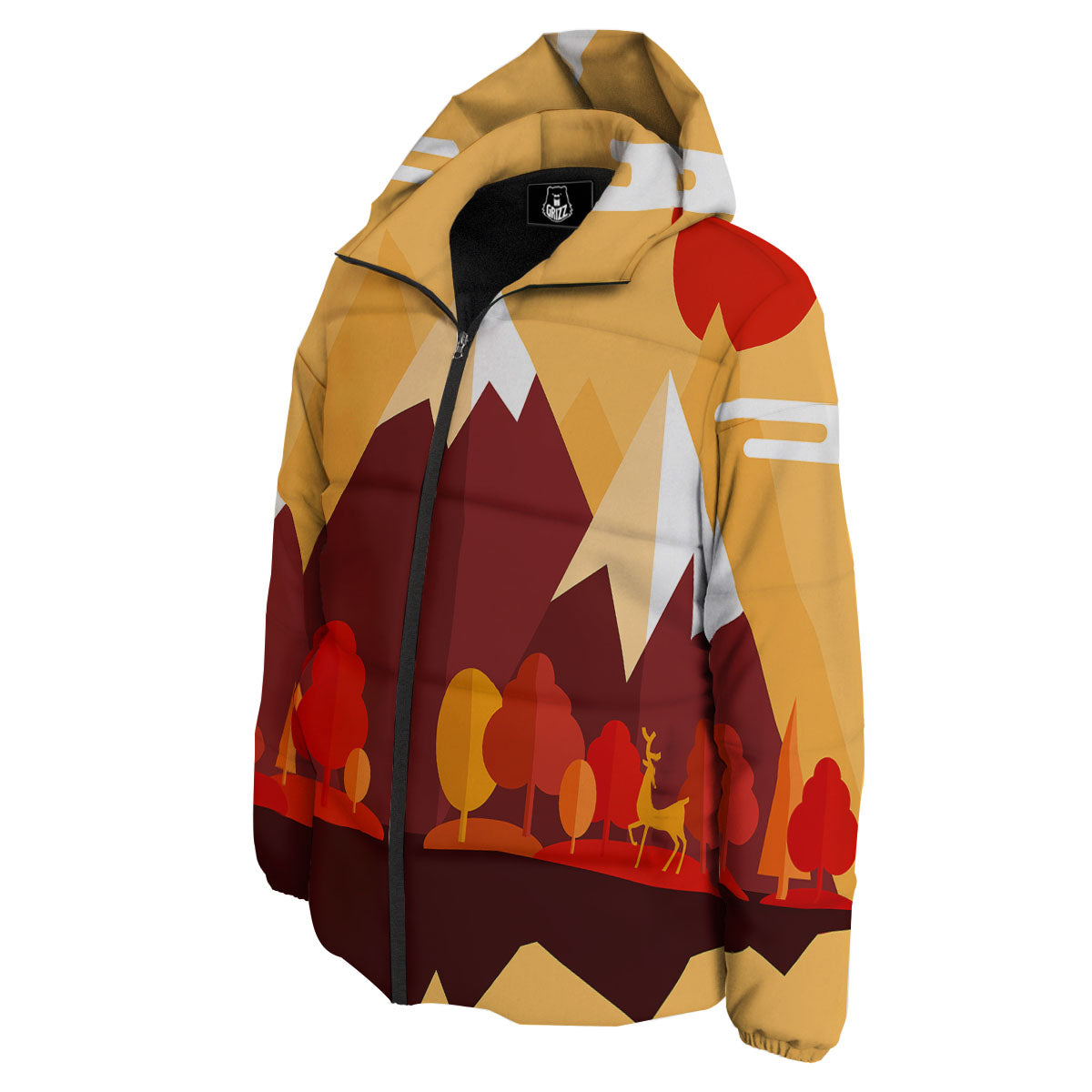 Mountain Autumn Print Down Jacket-grizzshop