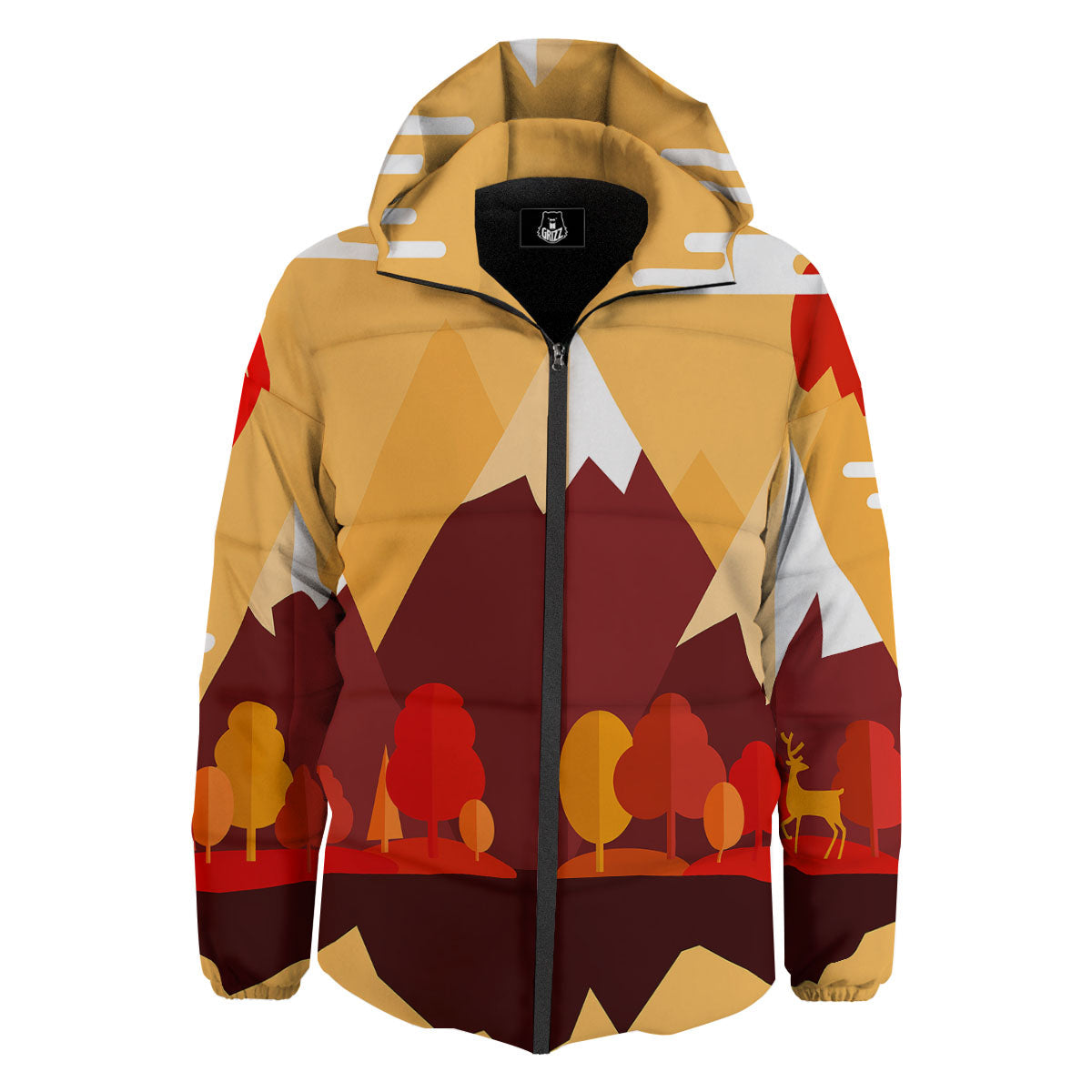 Mountain Autumn Print Down Jacket-grizzshop