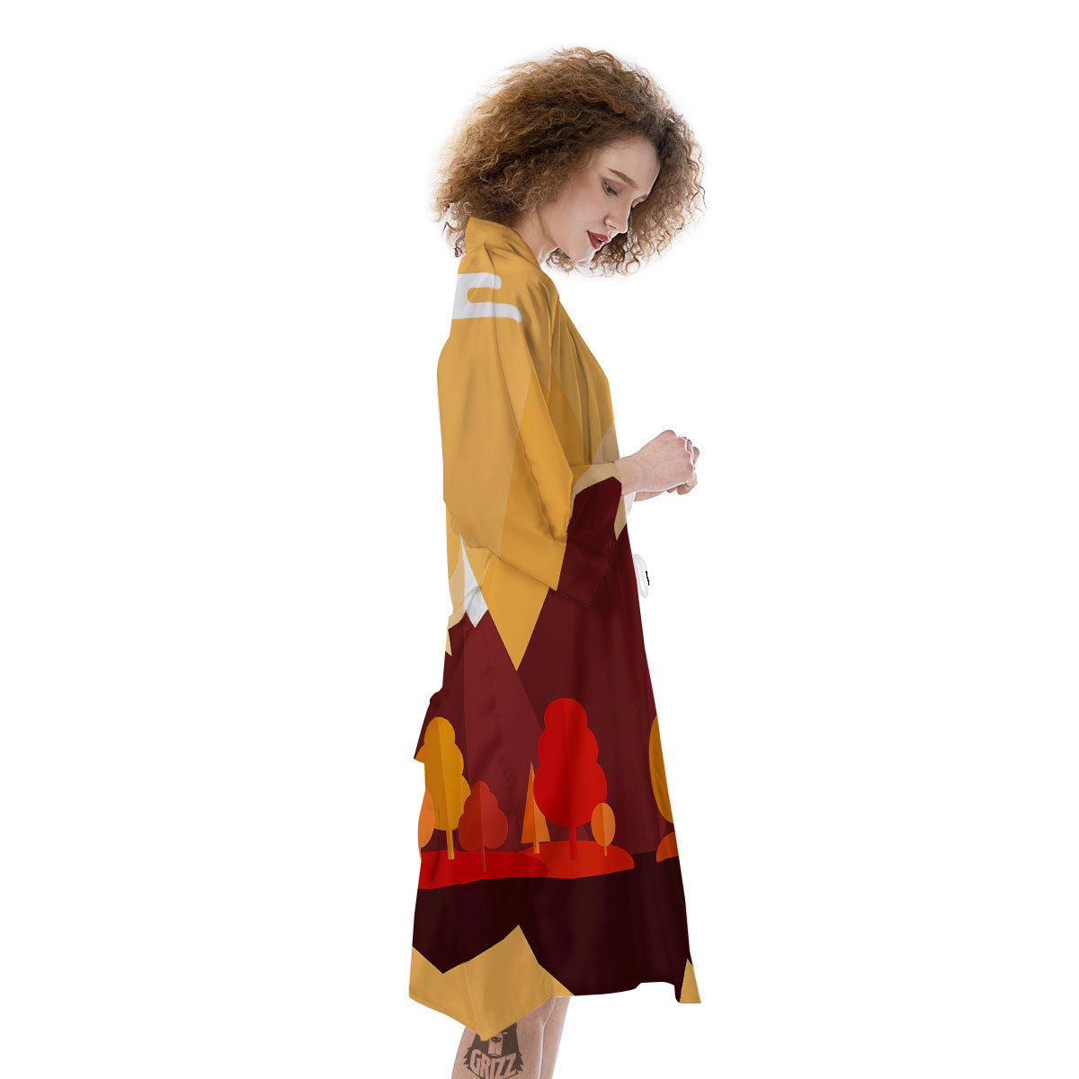 Mountain Autumn Print Kimono-grizzshop