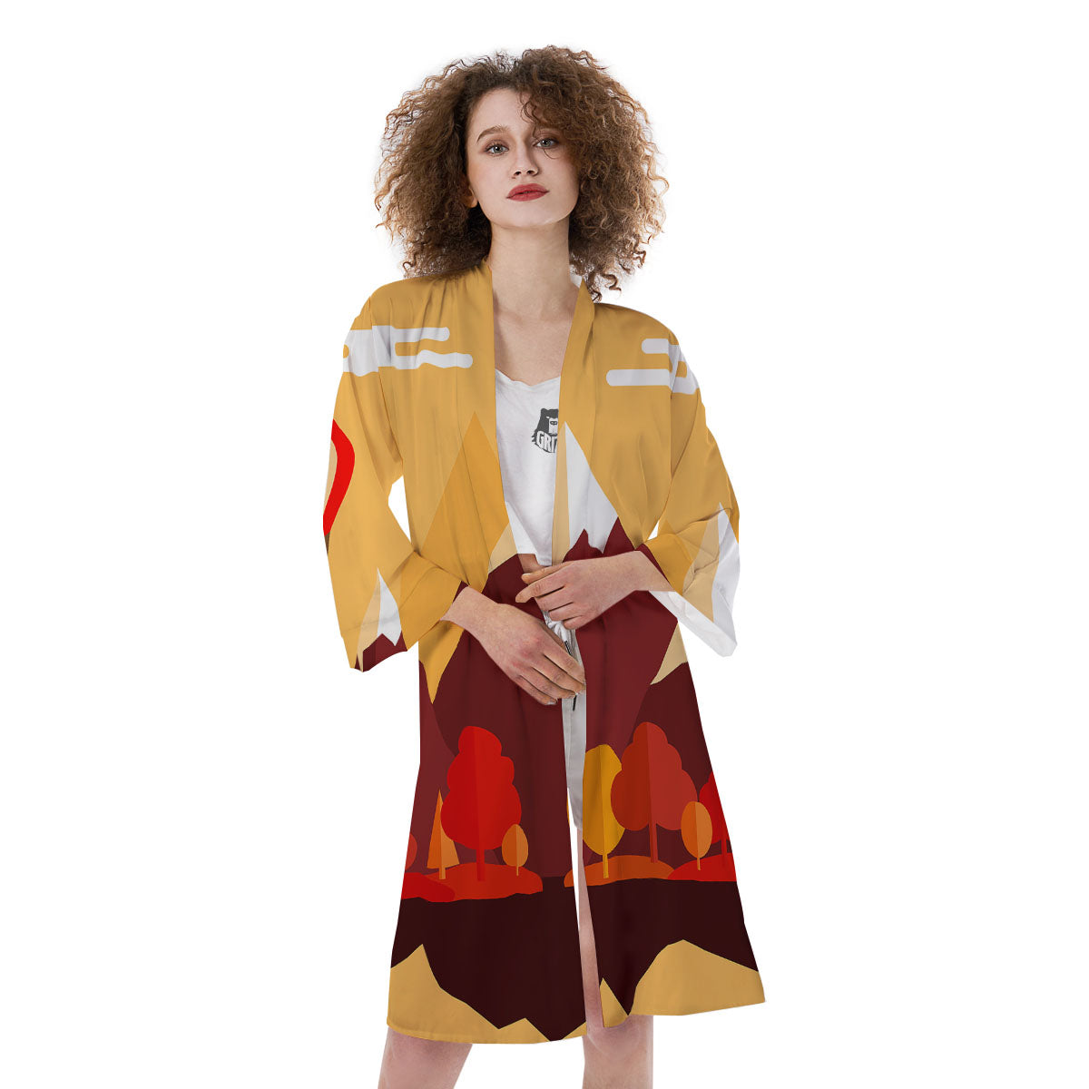Mountain Autumn Print Kimono-grizzshop