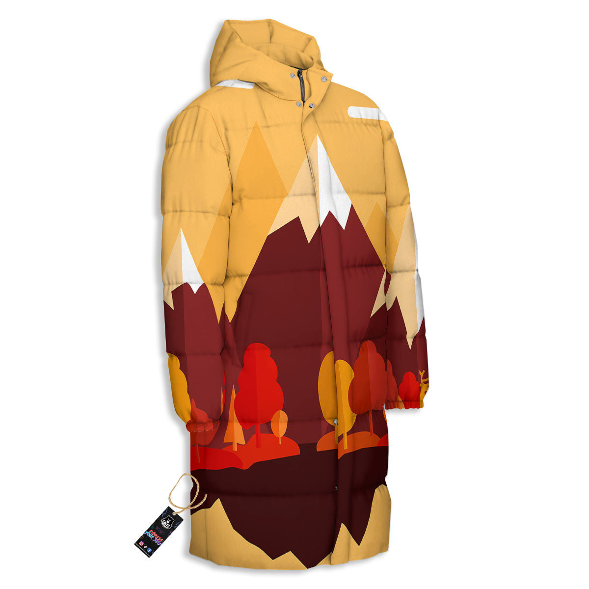 Mountain Autumn Print Long Down Jacket-grizzshop