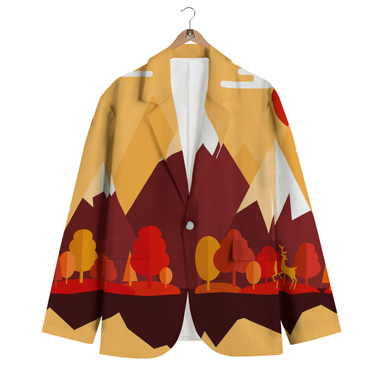 Mountain Autumn Print Men's Blazer-grizzshop