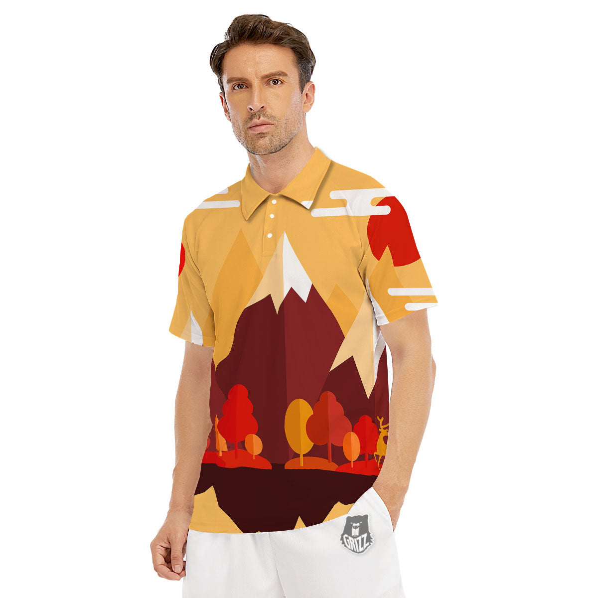 Mountain Autumn Print Men's Golf Shirts-grizzshop