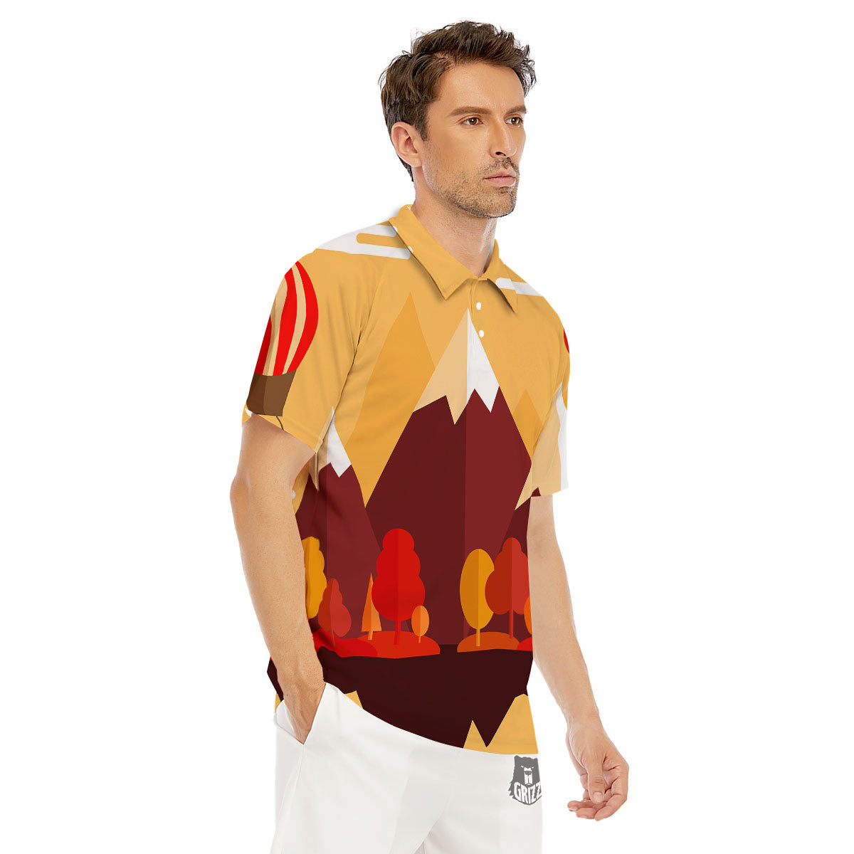 Mountain Autumn Print Men's Golf Shirts-grizzshop