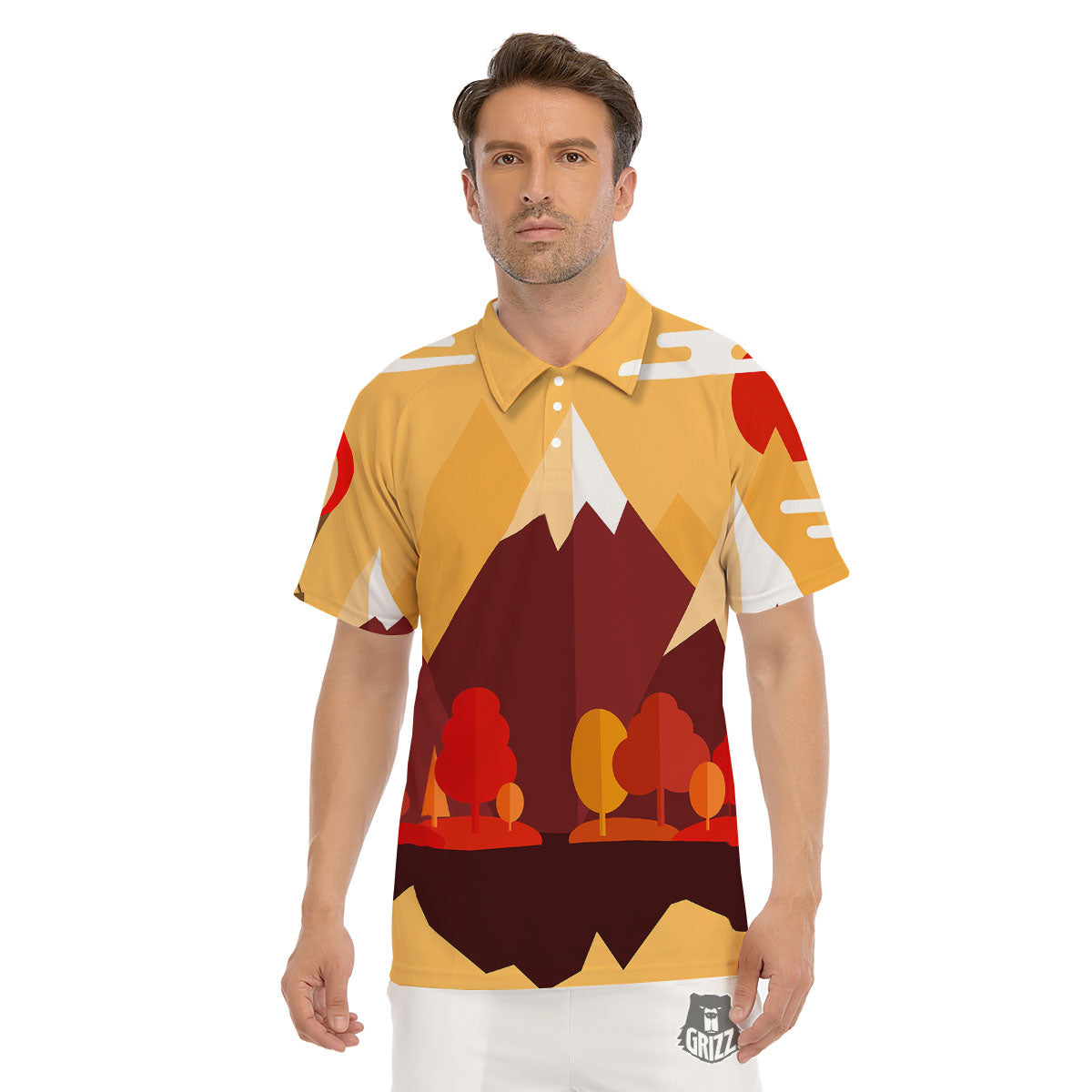 Mountain Autumn Print Men's Golf Shirts-grizzshop